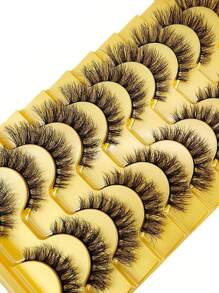 HBZGTLAD 10 对柔软蓬松自然纤长 3D 水貂假睫毛化妆套装，水貂睫毛延长睫毛条，睫毛，睫毛，假睫毛 - 自然纖長款 - 查看 3