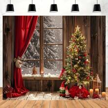 Cortinas rojas multifuncionales navideñas y fondo de fotografía con árbol de Navidad - Adecuado para fiestas navideñas y decoración de eventos, tela de fondo navideña - Multicolor - Ver 3