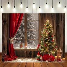 Cortinas rojas multifuncionales navideñas y fondo de fotografía con árbol de Navidad - Adecuado para fiestas navideñas y decoración de eventos, tela de fondo navideña - Multicolor - Ver 6