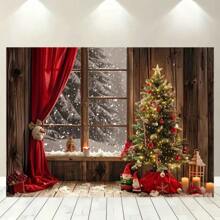 Cortinas rojas multifuncionales navideñas y fondo de fotografía con árbol de Navidad - Adecuado para fiestas navideñas y decoración de eventos, tela de fondo navideña - Multicolor - Ver 9