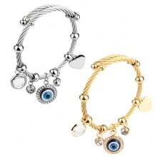 3pcs Western Style Exaggerated Multi-Design Key Chain Pendant Bracelet Set, Stainless Steel Plated Eye Charm Bracelet Gift For Women Holiday'