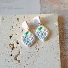 1 Pair Handmade Elegant Geometric Ditsy Floral Lavender Mixed Color Ceramic Earrings, Suitable For Women's Daily Work And Holiday Wear, Gift