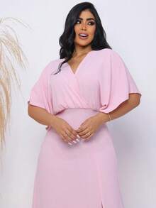 Women's Long Party Dress Side Slit Deep V Neck Short Sleeve Elegant - Xem 6
