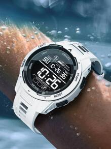 SMAEL Men's Waterproof Sport Watch With Large Dial, LED Backlight, Digital Display, Stopwatch For Daily Decoration - White - View 2