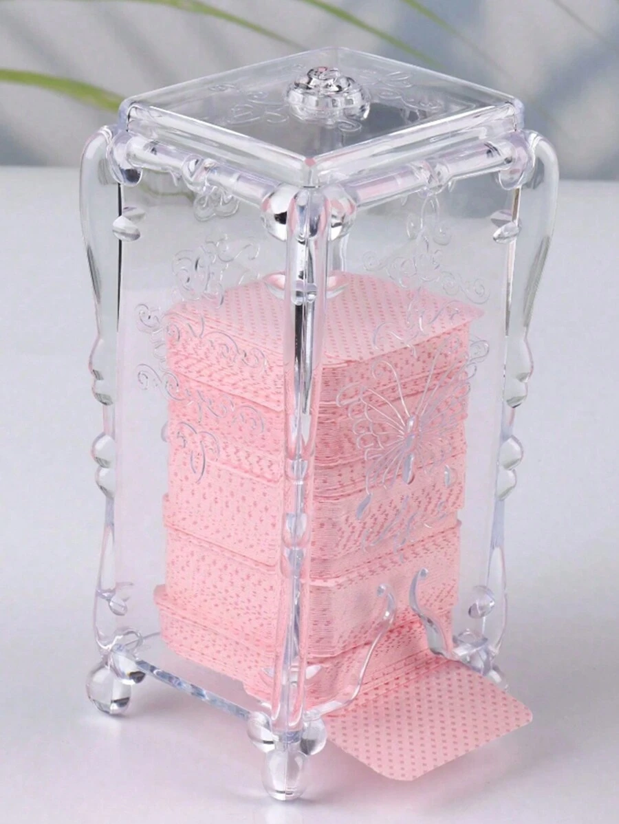 1pc Butterfly Pattern Nail Polish Removal Wipes With Cover, Nail Art Tools Storage Box - Multicolor - View 1