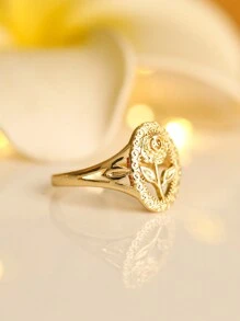 1pc Elegant Rose Flower Copper Ring, Suitable For Daily Wear, Wedding, Engagement, Party Jewelry Gift For Women Valentines,Mom,Mother,Mother's Day,Gift - 1# - View 3