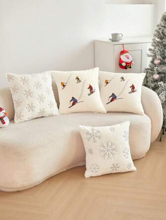 1 件毛绒刺绣抱枕套，适合客厅和卧室的家居装饰，四季皆宜