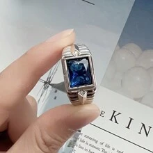 1 件 925 纯银男士戒指，采用方形合成蓝宝石，精致独特的设计，完美的切割，适合父亲节、万圣节、狂欢节、婚礼、派对、送礼、日常佩戴，配有优雅的珠宝盒 - 銀色 - 查看 6