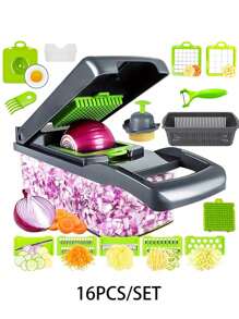 14/16 Pieces/Set, Vegetable Chopper, Multifunctional Fruit Slicer, Easy To Use, Replaceable Various Blades Manual Food Grater, Vegetable/Slicer, Cutter With Container, Onion Chopper, Home Potato Chopper, Kitchen Supplies, Kitchen Gadgets, Dormitory Necessities, Kitchen Food Chopper Salad