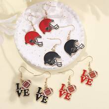 5pairs European & American Style Football/Rugby Helmet & Ball Shape Alloy Earrings, Suitable For Daily Wear & Sports Events To Enhance The Football/Rugby Atmosphere - Rugby Earrings - View 3