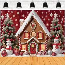 Christmas Dessert Shop Gingerbread Cottage Backdrop Cloth Christmas Gift Box Decoration Background Birthday Portrait Photo Booth Props Vinyl - Multicolor - View 14