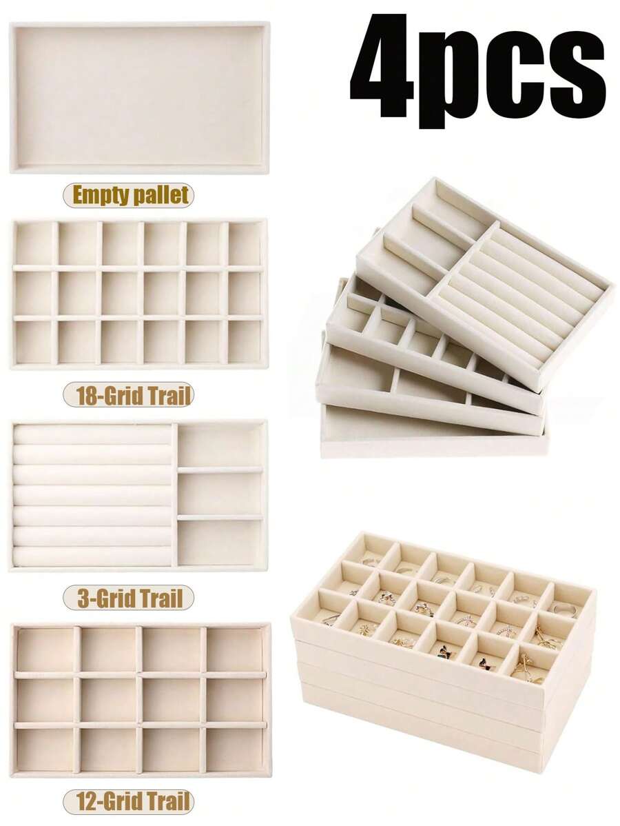 4 piezas/Conjunto de bandeja para joyería, organizador de exhibición de joyería, caja de almacenamiento de joyería, soporte para joyería, bandeja para joyería, bandeja de colección de joyería, organizador de cajón para joyería, organizador de envoltura de regalo de joyería, aplicable para anillos, collares, relojes, aretes, pulseras, broches, exhibición y almacenamiento elegante, ideal para decoración del hogar, dormitorio, baño, decoración de la habitación, Mes del Orgullo LGBTQ/Día de San Patricio/Día de San Valentín/Navidad/Halloween/Regalos de vuelta a la escuela y fiestas de cumpleaños