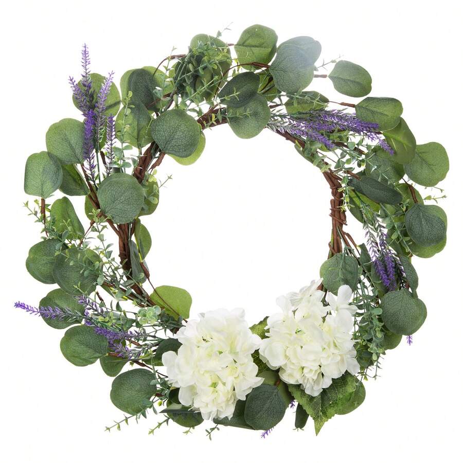 18" Artificial Eucalyptus Wreath With Welcome Sign Green Eucalyptus Leaf Wreath Greenery Wreath Round Leaves Wreath For Front Door Wall Window Farmhouse Porch Patio Garden Decor - 綠色 - 查看 1