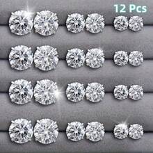 12 Pairs Sparkling Decor Stud Earrings Set Simple Elegant Style Jewelry Delicate Gift For Women