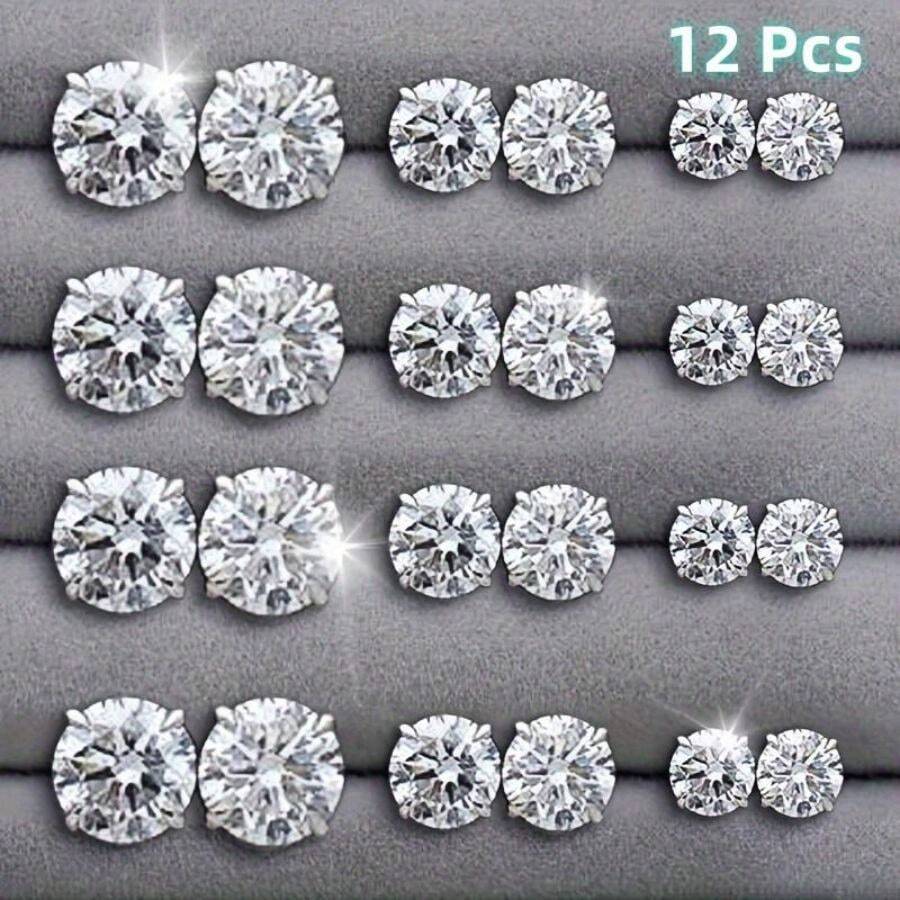 12 Pairs Sparkling Decor Stud Earrings Set Simple Elegant Style Jewelry Delicate Gift For Women