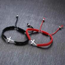1pc Unisex Couple Bracelet Set, Handmade Braided Cross Bracelet And Lucky Rope Bracelet, Stainless Steel Material, Multi-Color Rope Design, Unique Style. This Accessory Is Suitable For Couples To Wear, Showcasing Personalized And Fashion.