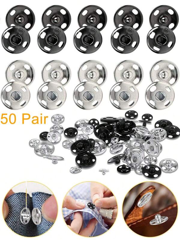 50 Pair 10 Mm Sewing Snaps,Sew-On Snap, Metal Snaps Fasteners Press Studs Buttons,Sewing Clothing Button,For Suit, Jacket, Jeans, Shirt Diy Craft,DIY Making Craft Bag Purse Buckle Accessories Replacement,Sewing, Craft, Purses, Bags, Clothes
