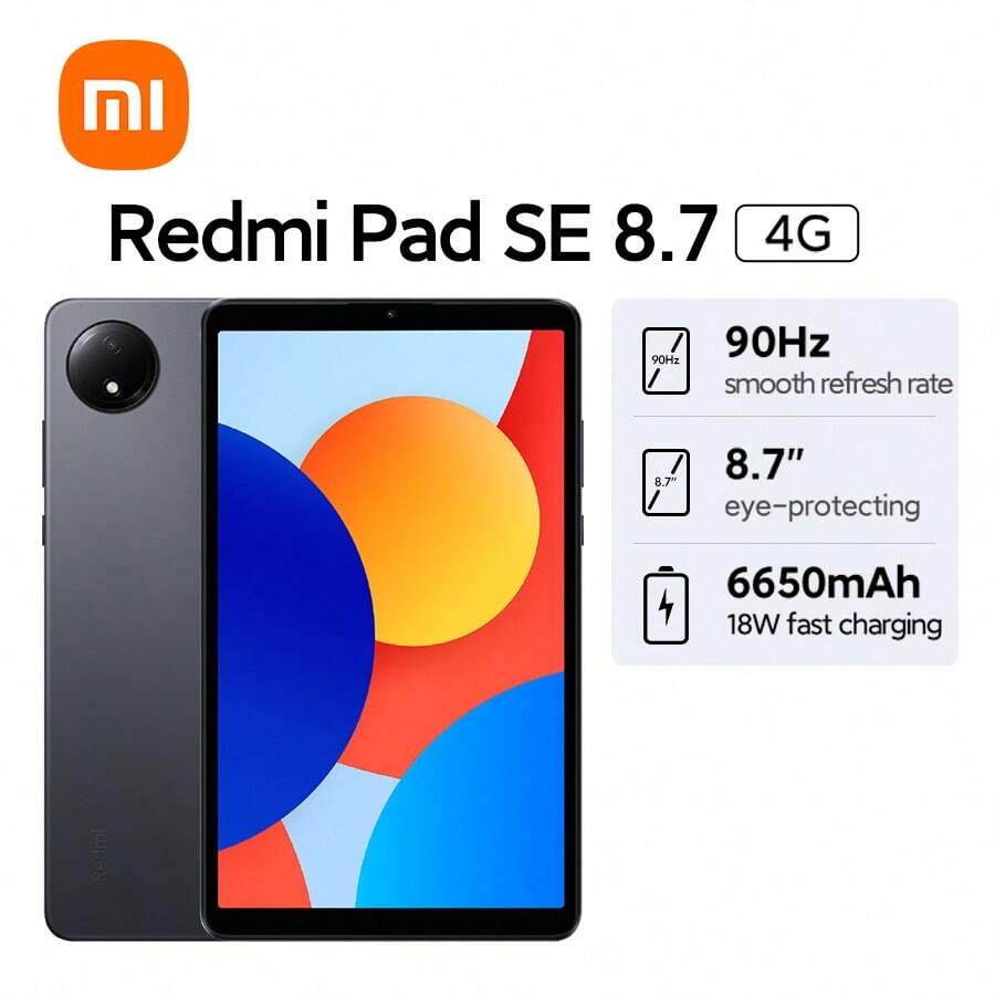 Xiaomi Redmi Pad SE 8.7 4G Global Version High-Speed 4G Mobile Network Supports For 4G Communication Calls 6650mAh (Typ) Large Battery Supports 18W Fast Charging Powerful Octa-Core MediaTek Helio G85 Processor Up To 2TB Of Expandable Storage 8.7-Inch Eye-Protecting Display 90Hz Smooth Refresh Rate - Grey - View 1