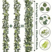 1pc Eucalyptus Floral Wreath With White Flowers, 5.9ft/180cm Silver Dollar Eucalyptus Leaf Babys Breath Wreath, Artificial Green Leaves Garland, Suitable For Wedding Party Fireplace Mantel, Table Runner, Home Decor, Office Decor, Summer