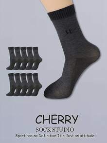 10 双男士纯色带字母图案柔软舒适商务风格适合日常和商务场合中筒袜 - 彩色 - 查看 2