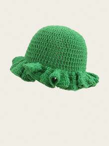 1pc Women's Y2K Style Handmade Crochet Ruffled Knit Hat, Hollow Out Knitted Bucket Hat, Suitable For Daily Wear, Photography, Party, Picnic, Outdoor, Autumn/Winter, Valentine's Day - A - View 19