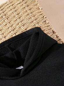 年轻女孩心形图案连帽衫和运动裤休闲装 - 黑色 - 查看 7