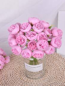 1束丝绸牡丹花束，人造玫瑰花27朵花头，人造山茶花，一根茎上有三朵花，假花真焦边玫瑰牡丹茶花婚礼拍摄道具家居小花束装饰摆件，婚礼拍摄道具，家居小花束装饰摆件，家居客厅餐桌装饰，DIY插花求婚装饰家居餐厅客厅装饰 - 白色 - 查看 14