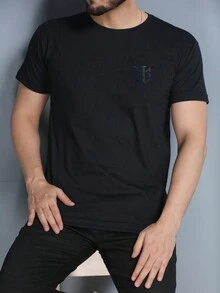 Men's Printed Short Sleeve T-Shirts 100% Cotton 30.1 Combed Mesh - 黑色 - 查看 1