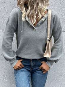 Henley Ribbed Knit Hoodie