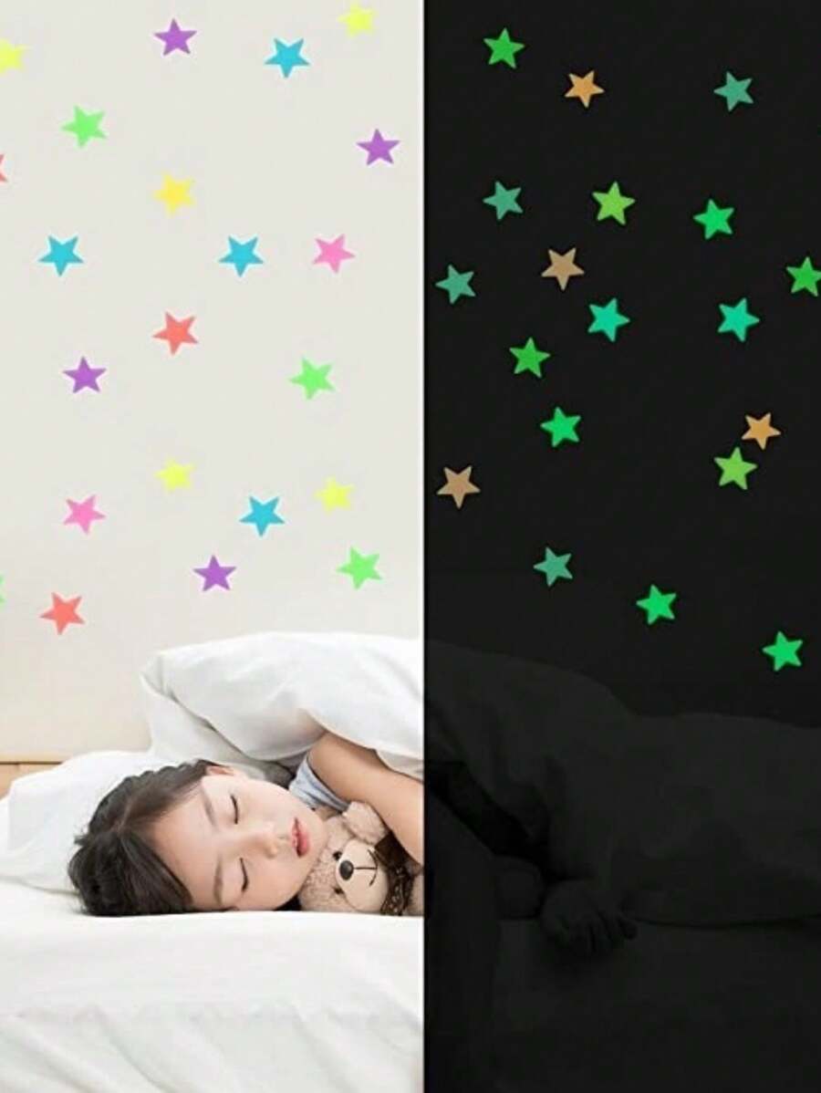 100pcs Colorful Plastic Stars Glow In The Dark Stickers For Home Decor Baby Kids Room Star 3cm - Multicolor - View 1