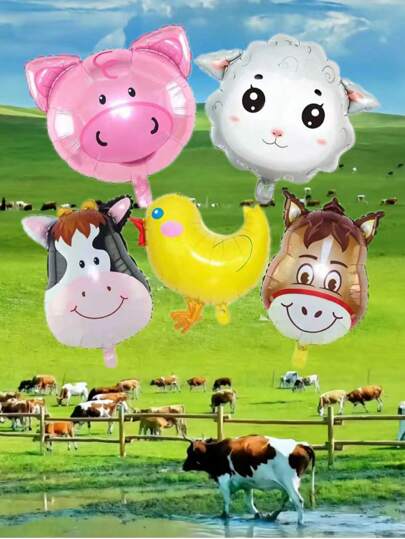 5pcs Farm Animal Balloon Party Cow Donkey Sheep Pig Chicken Foil Mylar Birthday Balloon Wedding Party Supplies, Back To School Valentine Day