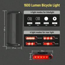 USB Rechargeable Bicycle Headlight-Multiple Modes,Super Bright LED Bike Light,Large Battery,Waterproof Bike Headlight Taillight,Daytime Running Light,Men Women Bicycle Accessories - 黑色 - 查看 2