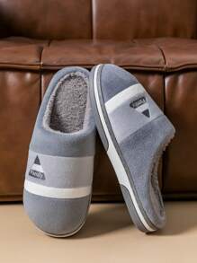 男士保暖内衬拖鞋，舒适软底室内家居保暖卧室情侣拖鞋，适合秋冬季 - 灰色 - 查看 3