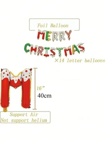 14pcs/Set Merry Christmas Letter Balloons Set,Metallic Foil Balloons Christmas Backdrop Decor,Christmas Party Decorations Supplies,Christmas Gifts, For Christmas Indoor And Outdoor Decorations To Create A Festive Atmosphere And Create A Perfect Party