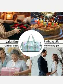 1 件彩虹色闪亮大容量旅行行李袋，休闲运动健身单肩手提包适合日常使用（大号） - 綠色 - 查看 4