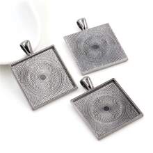 4pcs Square Pendant Blank Cabochon Base Setting Fits 25mm Zinc Alloy Bezel Tray DIY Jewelry Making Accessories Findings