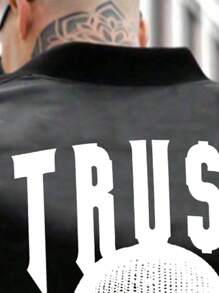 Men's Long Sleeve Letter Print Lightweight Bomber Rave Jacket, Spring Autumn Casual Zippered Baseball Collar Outerwear