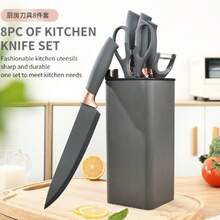 Bộ dao thiết kế vân đá sang trọng có đế chống dính và giá đỡ dao 8 món - Xám - Xem 2