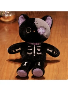 1 件夜光毛绒骷髅猫玩偶，新奇万圣节服装装饰 - 彩色 - 查看 4