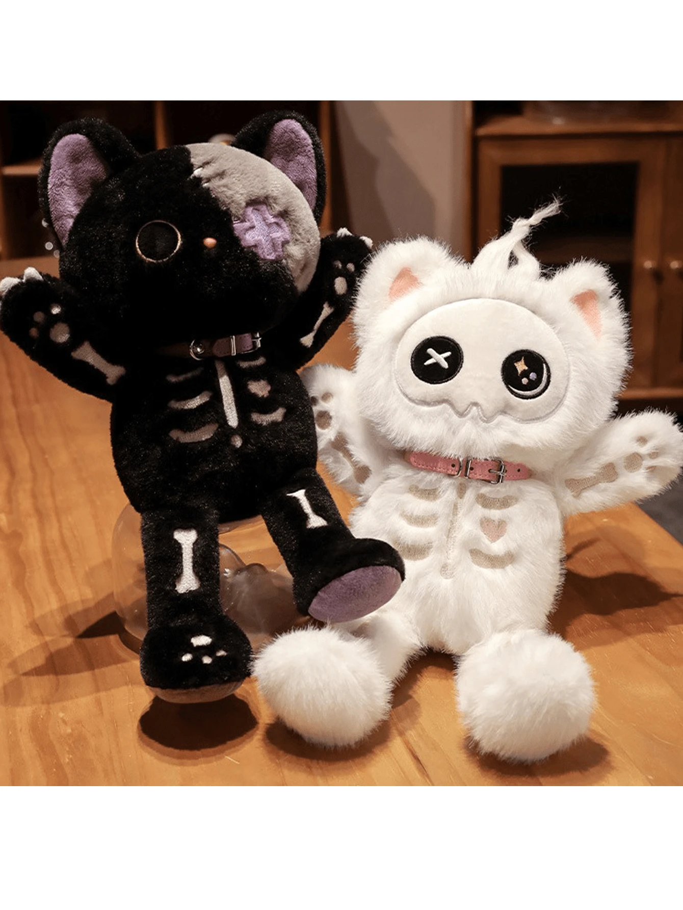 1 件夜光毛绒骷髅猫玩偶，新奇万圣节服装装饰 - 彩色 - 查看 1