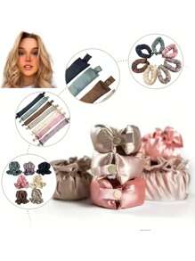 1 Pacote / 2 Pacotes Ferramenta Sem Calor para Ondular o Cabelo, Conjunto de Boné e Enrolador de Cabelo de Cetim Macio, Ferramenta de Ondulação Flexível Natural, Ferramentas de Penteado para Cachos Sem Esforço, Rolos de Cabelo Ondulado para Dormir à Noite, Acessórios de Penteado de Ondas, Enrolador de Cabelo Sem Calor