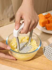 1pc Potato Masher With Handle - Manual Fruit And Vegetable Crusher, Potato Smasher Kitchen Utensil, Garlic Press, Kitchenget - White - View 6