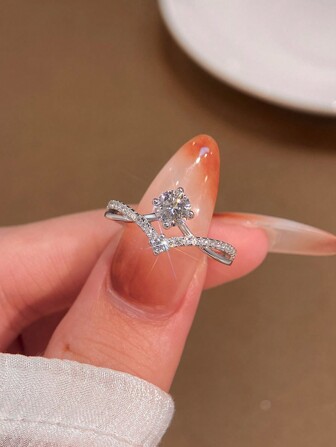 Newsoul 1 件时尚原创 0.5 克拉闪亮莫桑石钻石圆形结婚承诺戒指女士 925 纯银订婚永恒戒指周年礼物奢华精美珠宝