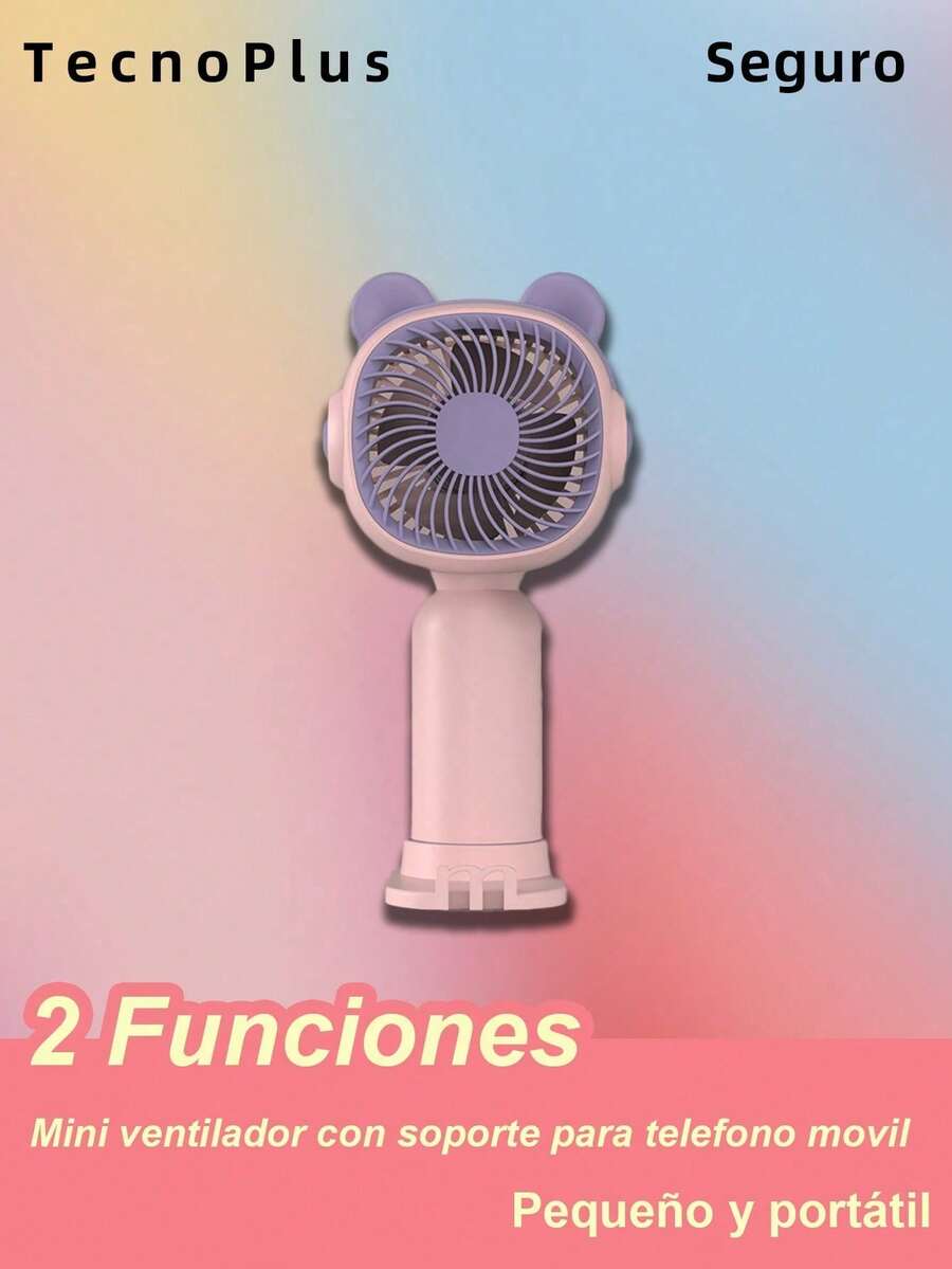 TecnoPlus Mouse Ear Fan Portable Handheld Fan Cute Electric Fan Power Bank Summer Cooling Outdoor Desk With LED Light USB Charging Fan Small Personal Portable Fan - 粉色 - 查看 1