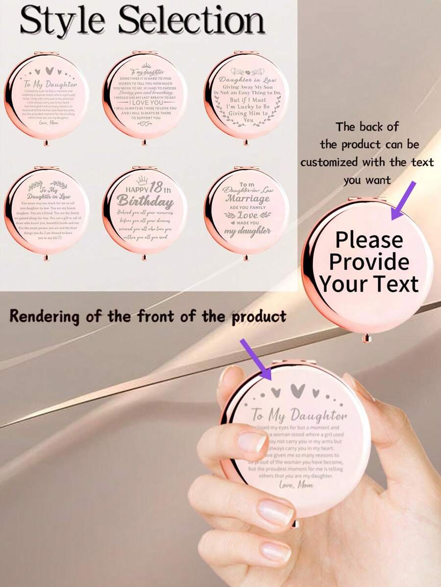 1pc Rose Gold-Color Ocean World Custom Engraved Portable Folding Compact Mirror, Ultra-Thin And Lightweight Stainless Steel Mirror Suitable For All Occasions And People, Foldable Square Pocket Mirror With Various Stylish Designs, Durable And Reliable, Convenient Handheld Makeup Mirror With 180° Flip Cover