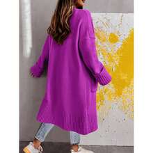 Long Cardigan Sweaters For Women 2023 Fall Open Front Knit Oversized Cardigans Duster Coat With Pockets - 紫色 - 查看 3