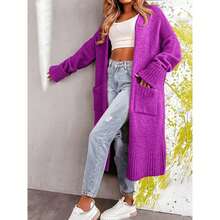 Long Cardigan Sweaters For Women 2023 Fall Open Front Knit Oversized Cardigans Duster Coat With Pockets - 紫色 - 查看 4