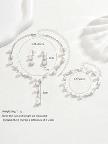 1 Set Fashionable Minimalist Wedding Jewelry Faux Pearl & Diamante Necklace, Earrings, Bracelet Suit For Women Wedding Party