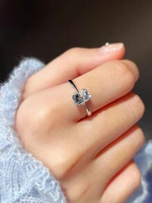 1pc Original 925 Sterling Silver Square Aquamarine Zirconia Vintage Star Ring, Suitable For Daily Wear, Party Occasion Gift For Women - Ring - View 4
