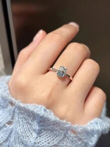 1pc Original 925 Sterling Silver Square Aquamarine Zirconia Vintage Star Ring, Suitable For Daily Wear, Party Occasion Gift For Women - Ring - View 5